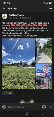 Chính chủ cần bán nền thổ 4.7x21 mặt tiền đường bê tông 3m  giá bán 1tỷ 050 gặp chính chủ