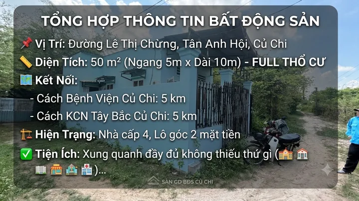 Chỉ 850Tr Có Ngay Nhà Cấp 4 Lô Góc 2 Mặt Tiền Tân An Hội, Củ Chi - Sổ Riêng Sang Tên Ngay