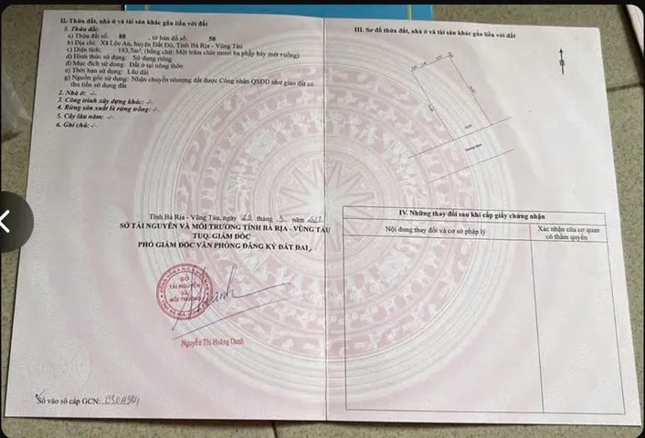 BÁN GẤP 194 MÉT FULL THỔ CƯ NGAY TÁI ĐỊNH CƯ LỘC AN, CÁCH BỜ KÈ LỘC AN 200 MÉT GIÁ 1 TỶ 249