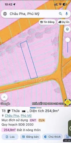 Bán đất 255m² có sẵn 100m² thổ cư ngang 6m giá 4.6 tỷ tại Xã Châu Pha