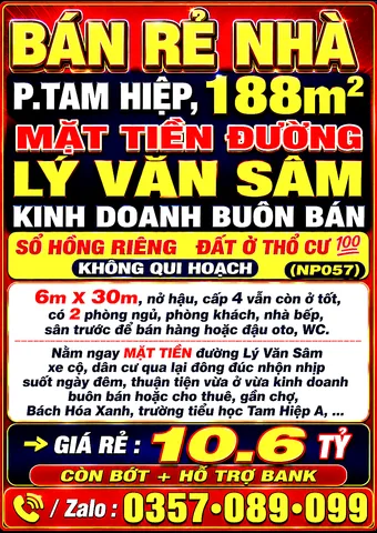 BÁN RẺ NHÀ TAM HIỆP, 188m2 MẶT TIỀN ĐƯỜNG LÝ VĂN SÂM KINH DOANH BUÔN BÁN, SỔ HỒNG THỔ CƯ 💯