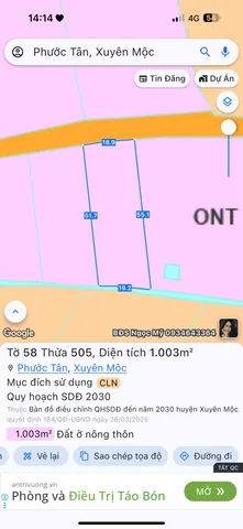 Bán đất 1003m2 giá 1.25tỷ tại xã Phước Tân huyện Xuyên Mộc Bà Rịa Vũng Tàu