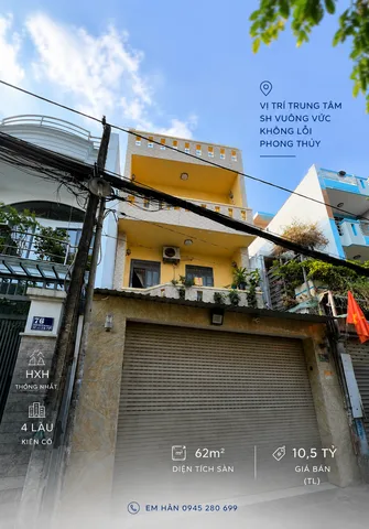 VỊ TRÍ TRUNG TÂM SH VUÔNG VỨC K LỖI PHONG THỦY HXH 76 THỐNG NHẤT P10 5X17 62M2 GIÁ 10,5 TỶ TL