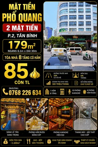 Mặt tiền Phổ Quang, P.2, Tân Bình. 2 MT. 179m². Tòa nhà 8 tầng có hầm. 💰85 🧄 còn TL

📱 0768 226 634