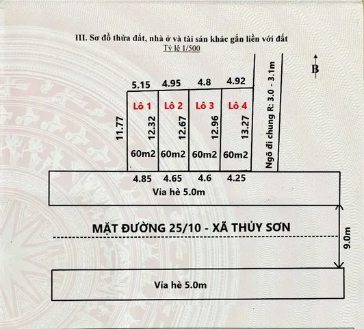 Bán Đất 60m2 hàng hiếm  tại Thuỷ Sơn đường nhựa 10m . Kinh doanh sầm uất.l/h:076.231.9990 e Thuý