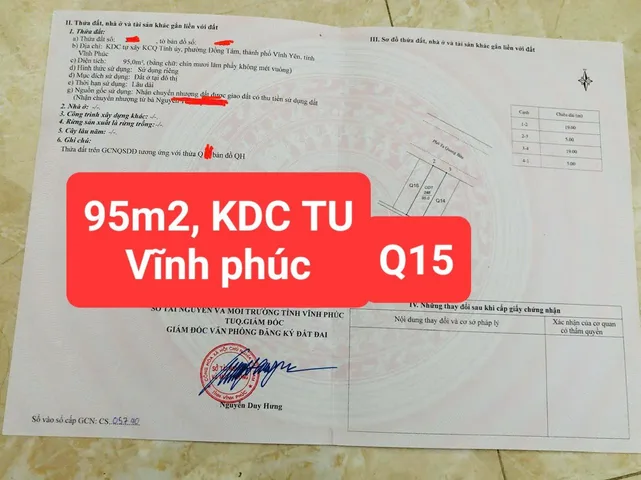 Bán lô Q15, KDC TU, Đồng tâm, Vĩnh yên, Vĩnh phúc cũ