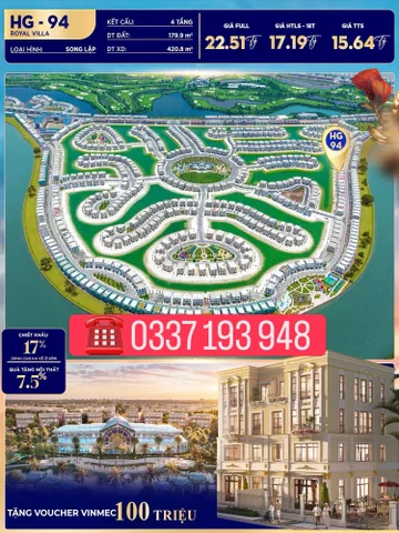 Bán căn biệt thự song lập 180m2 HG-94 khu Hoàng Gia Vinhomes Vũ Yên Hải Phòng.
