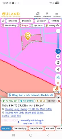 Đất nền phường kim dinh , khu dân cư , dt 130m2 thổ cư toàn bộ . Đường 13m + 3m thoát hiểm,  tiện ích đầy đủ , lh 0867649382