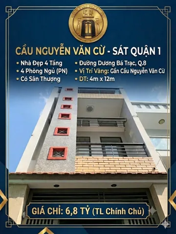6,8T, NHÀ 4 TẦNG, 4 PN, GẦN CẦU NGUYỄN VĂN CỪ, SÁT QUẬN 1, SHR, HOÀN CÔNG ĐỦ