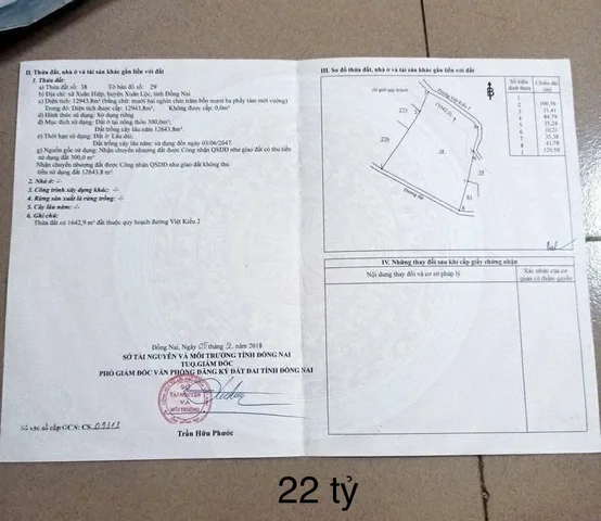 Bán Đất 120000m2 giá 22 tỷ tại Xã Xuân Hiệp Huyện Xuân Lộc Đồng Nai