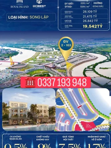 Bán căn biệt thự song lập 220m2 DV2-103 khu Đảo Vua Vinhomes Vũ Yên Hải Phòng.