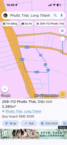 Bán Đất 2251m2 có sẵn 16 m2 thổ cư giá 11.25 tỷ tại Xã Phước Bình Huyện Long Thành Đồng Nai
