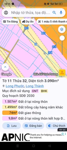 Bán Đất 3089.8m2 có sẵn 150 m2 thổ cư giá 4.8 tỷ tại - Chọn - Xã Long Phước Huyện Long Thành Đồng Nai