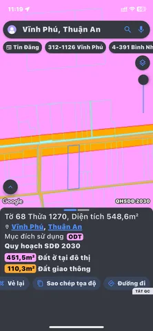 Bán Đất 548m2 có sẵn 180 m2 thổ cư giá 16.46 tỷ tại Phường Vĩnh Phú Thị xã Thuận An Bình Dương