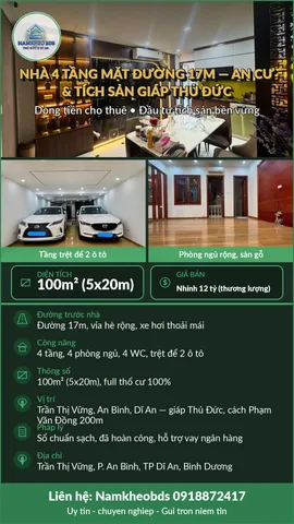 Bán Nhà riêng 120m2 có sẵn 129 m2 thổ cư giá 8.5 tỷ tại Đường số 4 Phường An Bình Thành phố Dĩ An Bình Dương