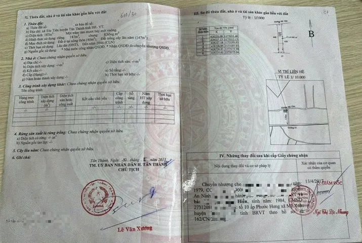 Bán Đất 187m2 có sẵn 40 m2 thổ cư giá 3 tỷ tại Đường  Phú Mỹ - Tóc Tiên Xã Tóc Tiên Thành phố Phú Mỹ Bà Rịa - Vũng Tàu