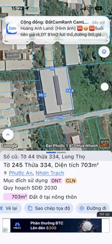 Bán Kho, nhà xưởng 703m2 có sẵn 400 m2 thổ cư giá 11 tỷ tại Xã Long Thọ Huyện Nhơn Trạch Đồng Nai