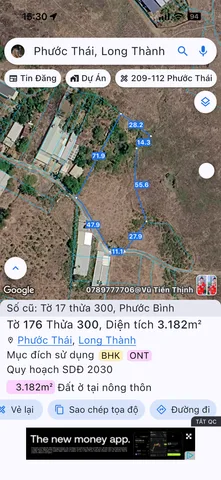 Bán Đất 3182m2 có sẵn 150 m2 thổ cư giá 6 tỷ tại Xã Phước Bình Huyện Long Thành Đồng Nai