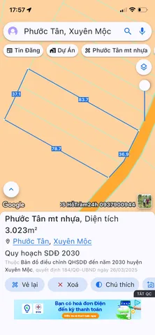 Bán Đất 3000m2 giá 1.95 tỷ tại - Xã Phước Tân Huyện Xuyên Mộc Bà Rịa - Vũng Tàu