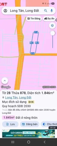 BÁN ĐẤT SÀO TRUNG TÂM XÃ LONG TÂN, HUYỆN ĐẤT ĐỎ, BÀ RỊA, DT 998M2, GIÁ 2,5 TỶ