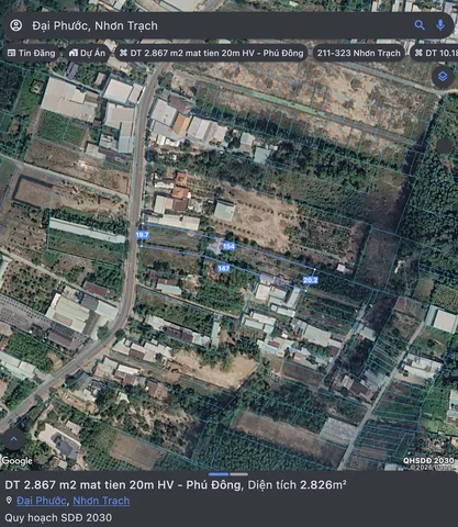 Đất mặt tiền Hùng Vương - Nhơn Trạch - Đồng Nai / Diện tích 2.867 m2 / Đã có 550 m2 đất ở ONT