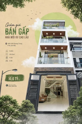 Giảm giá bán gấp nhà mới KV cao lầu HXH 476 Quang Trung P10 4x16 CN 65m2 4L giá 10,6 tỷ tl