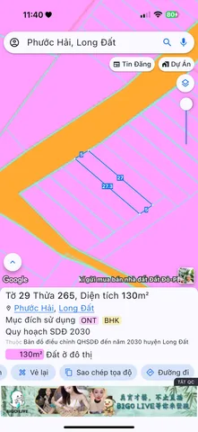 Bán Đất 130m2 có sẵn 80 m2 thổ cư giá 1.3 tỷ tại Xã Long Mỹ Huyện Đất Đỏ Bà Rịa - Vũng Tàu