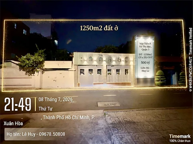 *Biệt thự mặt tiền Quận 3* [1250m2 đất - 35m x 35m] P.Xuân Hoà