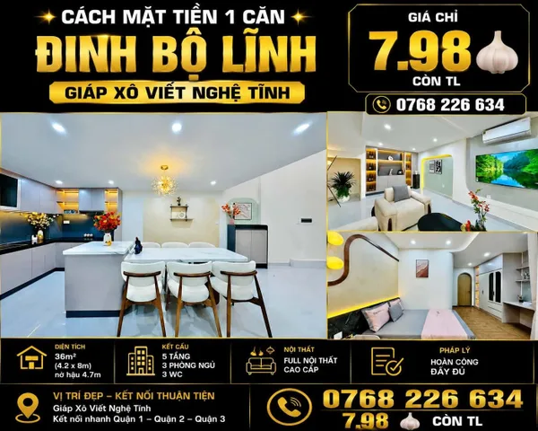 Bán Nhà riêng 36m2 có sẵn 36 m2 thổ cư giá 7.98 tỷ tại Đường Đinh Bộ Lĩnh Phường 11 Quận Bình Thạnh TP. Hồ Chí Minh