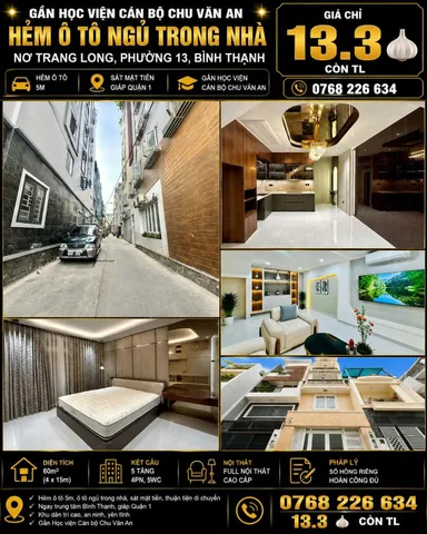 Bán Nhà riêng 60m2 có sẵn 60 m2 thổ cư giá 13.3 tỷ tại Đường Chu Văn An Phường 13 Quận Bình Thạnh TP. Hồ Chí Minh