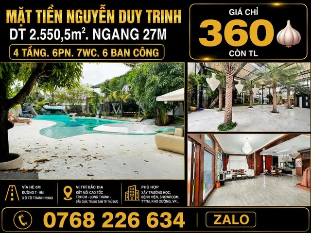 Bán Nhà riêng 2600m2 có sẵn 2600 m2 thổ cư giá 360 tỷ tại Đường Nguyễn Duy Trinh Phường Long Trường Quận 9 TP. Hồ Chí Minh
