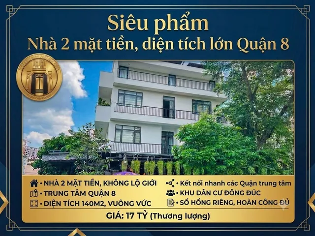 BÁN NHÀ 2 MẶT TIỀN KINH DOANH TRUNG TÂM QUẬN 8, DIỆN TÍCH LỚN, NGANG 6,5M, SHR, HOÀN CÔNG