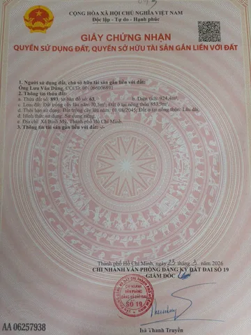 Bán Đất 924m2 có sẵn 854 m2 thổ cư giá 12 tỷ tại Xã Bình Mỹ Huyện Củ Chi TP. Hồ Chí Minh