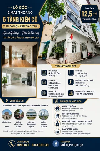 Bán Nhà riêng 60m2 x 5 tầng góc 2MT HXH 12.5 tỷ tại TP. Hồ Chí Minh