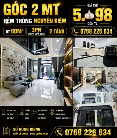 Bán Nhà riêng 60m2 có sẵn 38 m2 thổ cư giá 5.98 tỷ tại Đường Nguyễn Kiệm Phường 03 Quận Gò Vấp TP. Hồ Chí Minh