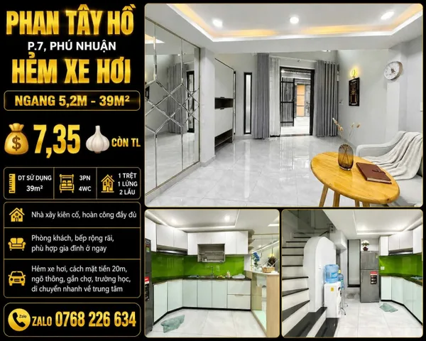 Bán Nhà riêng 39m2 có sẵn 39 m2 thổ cư giá 7.35 tỷ tại Đường Phan Tây Hồ Phường 07 Quận Phú Nhuận TP. Hồ Chí Minh