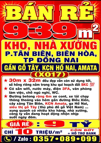 BÁN RẺ 626m2 KHO, NHÀ XƯỞNG P.TRẢNG DÀI, ĐỒNG NAI, GÓC 2 MẶT TIỀN ĐƯỜNG NGUYỄN KHUYẾN