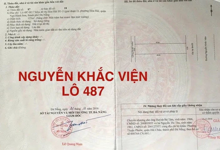 Bán Đất 125m2 có sẵn 125 m2 thổ cư giá 12.9 tỷ tại - Chọn - Phường Khuê Mỹ Quận Ngũ Hành Sơn Đà Nẵng