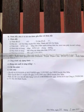 Bán Đất 5078m2 giá 101.56 tỷ tại Xã Tân Hiệp Huyện Hóc Môn TP. Hồ Chí Minh