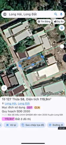 Bán Đất 120m2 có sẵn 60 m2 thổ cư giá 1.2 tỷ tại Thị trấn Long Hải Huyện Long Điền Bà Rịa - Vũng Tàu