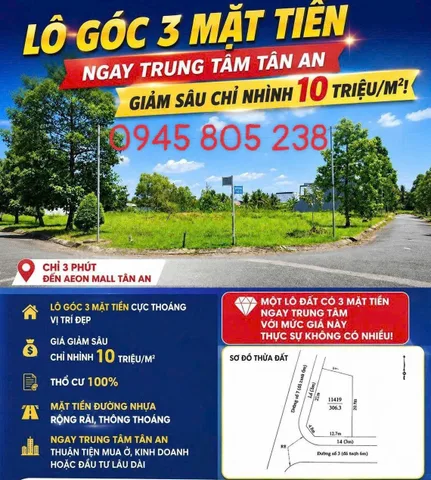 Bán Đất 306m2 có sẵn 306 m2 thổ cư giá 3 tỷ tại - Chọn - Phường 6 Thành phố Tân An Long An