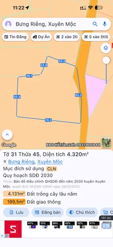 Bán Đất 4000m2 giá 4 tỷ tại Xã Bưng Riềng Huyện Xuyên Mộc Bà Rịa - Vũng Tàu
