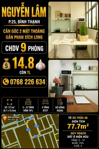 Bán Nhà riêng 78m2 có sẵn 78 m2 thổ cư giá 14.8 tỷ tại Đường Nguyễn Lâm Phường 03 Quận Phú Nhuận TP. Hồ Chí Minh
