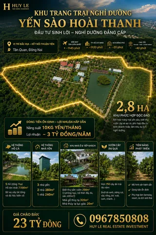 2,8Ha Tân Quan Đồng Nai - Dòng tiền lợi nhuận 3 tỷ/năm