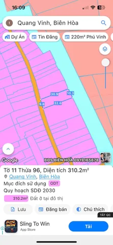 Bán Đất 310 m2 thổ cư giá 11,7 tỷ tại Đường Hồ Văn Đại Phường Quang Vinh Thành phố Biên Hòa Đồng Nai