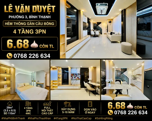 Bán Nhà riêng 29m2 có sẵn 29 m2 thổ cư giá 6.68 tỷ tại Đường Lê Văn Duyệt Phường 03 Quận Bình Thạnh TP. Hồ Chí Minh