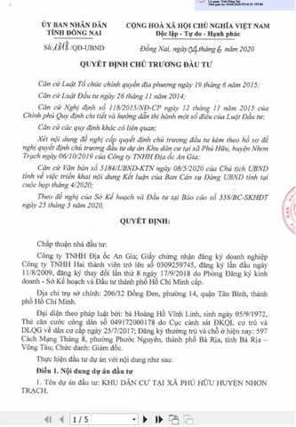 Cần chuyển nhượng dự án đầu tư : KHU DÂN CƯ TẠI XÃ PHÚ HỮU HUYỆN NHƠN TRẠCH TP ĐỒNG NAI