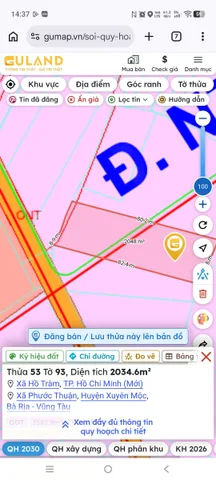 Bán Đất 2036m2 giá 6.5 tỷ tại Xã Phước Thuận Huyện Xuyên Mộc Bà Rịa - Vũng Tàu