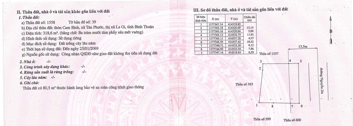 Bán Đất 1226.9m2 có sẵn 908.3 m2 thổ cư giá 15 tỷ tại Đường Nguyễn Du Xã Tân Phước Thị xã La Gi Bình Thuận