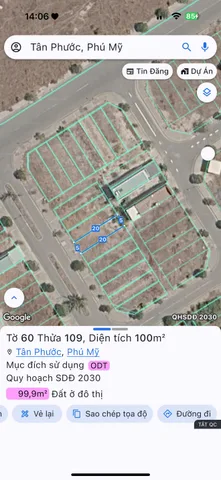 Bán Đất 100m2 có sẵn 100 m2 thổ cư giá 1.85 tỷ tại Xã Tân Phước Thành phố Phú Mỹ Bà Rịa - Vũng Tàu